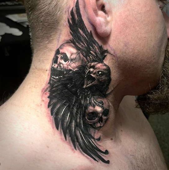 skull neck tattoos for men
