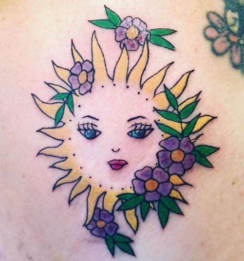 sun and flower tattoo