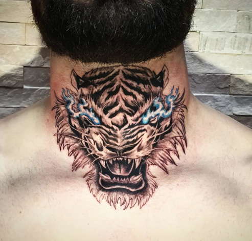 tiger neck tattoos for men