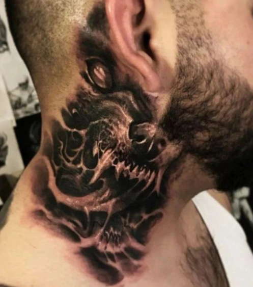 wolf neck tattoos for men