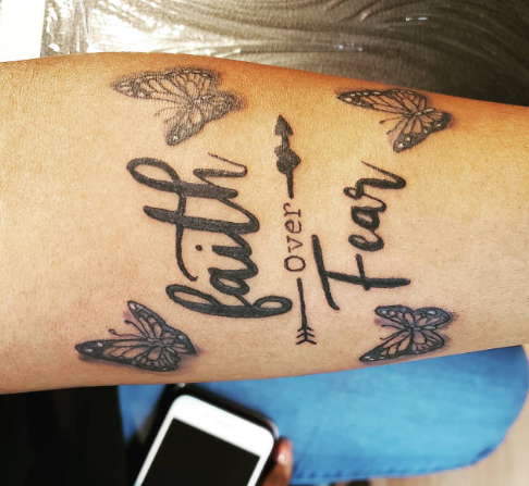 Faith over Fear Tattoo with Arrow
