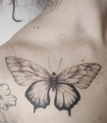 Black & Grey Monarch Butterfly Tattoo