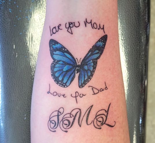 Blue Butterfly Semicolon Tattoo