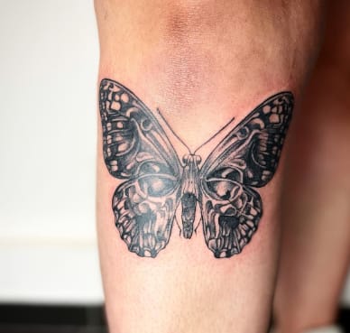 Butterfly Gothic Knee Tattoo