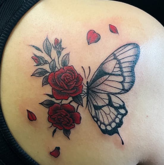 Butterfly & Rose Arm Tattoo