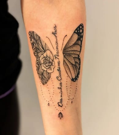 Butterfly Skull With Rose Tattoo