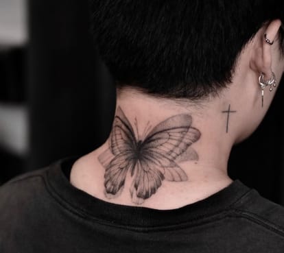 Butterfly With Cross Tattoo Design