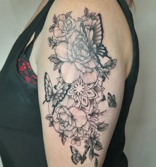Forearm Rose & Butterfly Tattoo