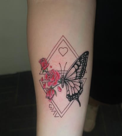 Half Monarch Butterfly Half Flower Tattoo