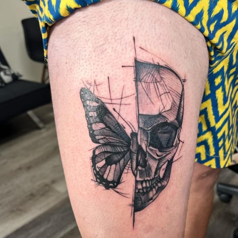 Half Skull Half Butterfly Tattoo