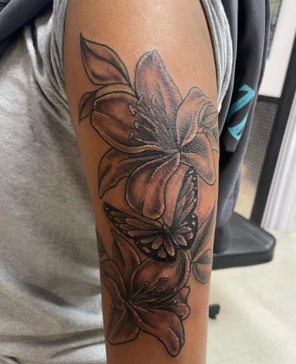Lilies and Butterfly Stencil Tattoo