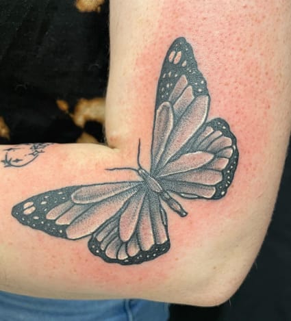 Monarch Black & White Butterfly Tattoo
