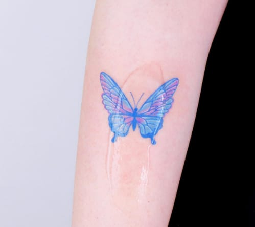 Pink and Blue Butterfly Tattoo
