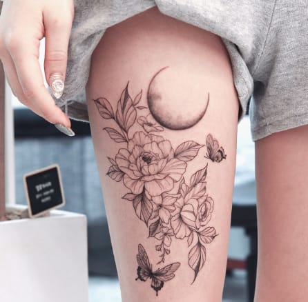 Butterfly Tattoo In Triangle Moon Phases Stock Illustration  Download  Image Now  Butterfly  Insect Tattoo Boho  iStock