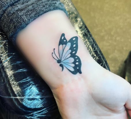 Semicolon Butterfly Wrist Tattoo