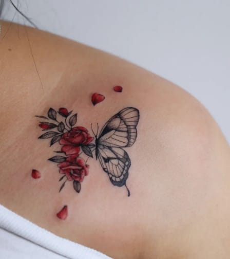 Simple Rose & Butterfly Tattoo