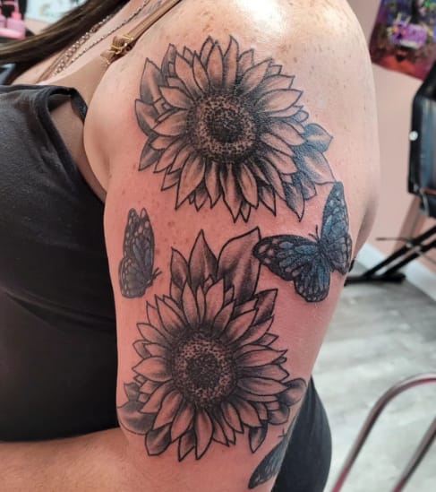 Sunflower & Butterfly Tattoo