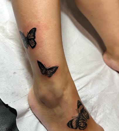 Three Butterflies Ankle Tattoo