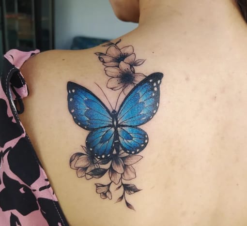 Water Color Blue Butterfly Tattoo