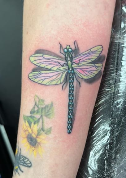 3D Green Dragonfly Tattoo