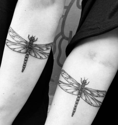 Dragonfly Couple Black And White Tattoo