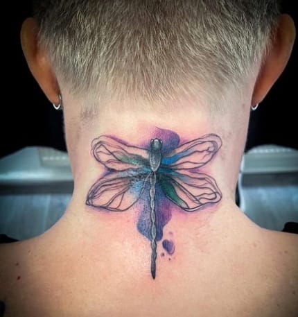 Dragonfly Neck Coverup Tattoo