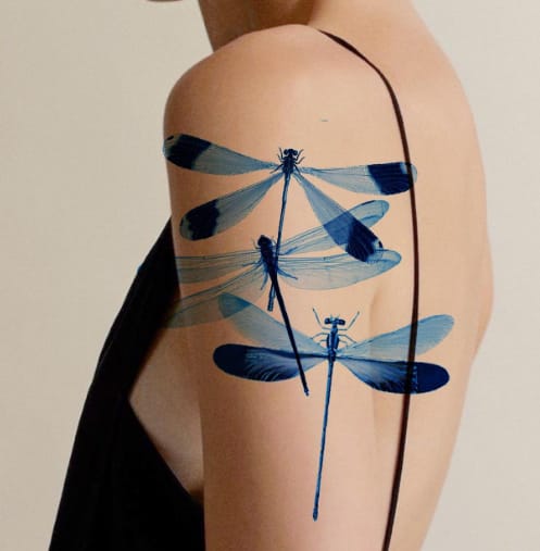 Feminine Blue Dragonfly Tattoo
