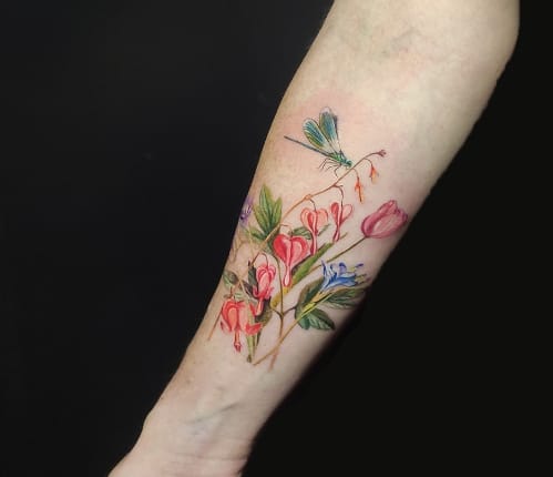 Feminine Floral Dragonfly Tattoo