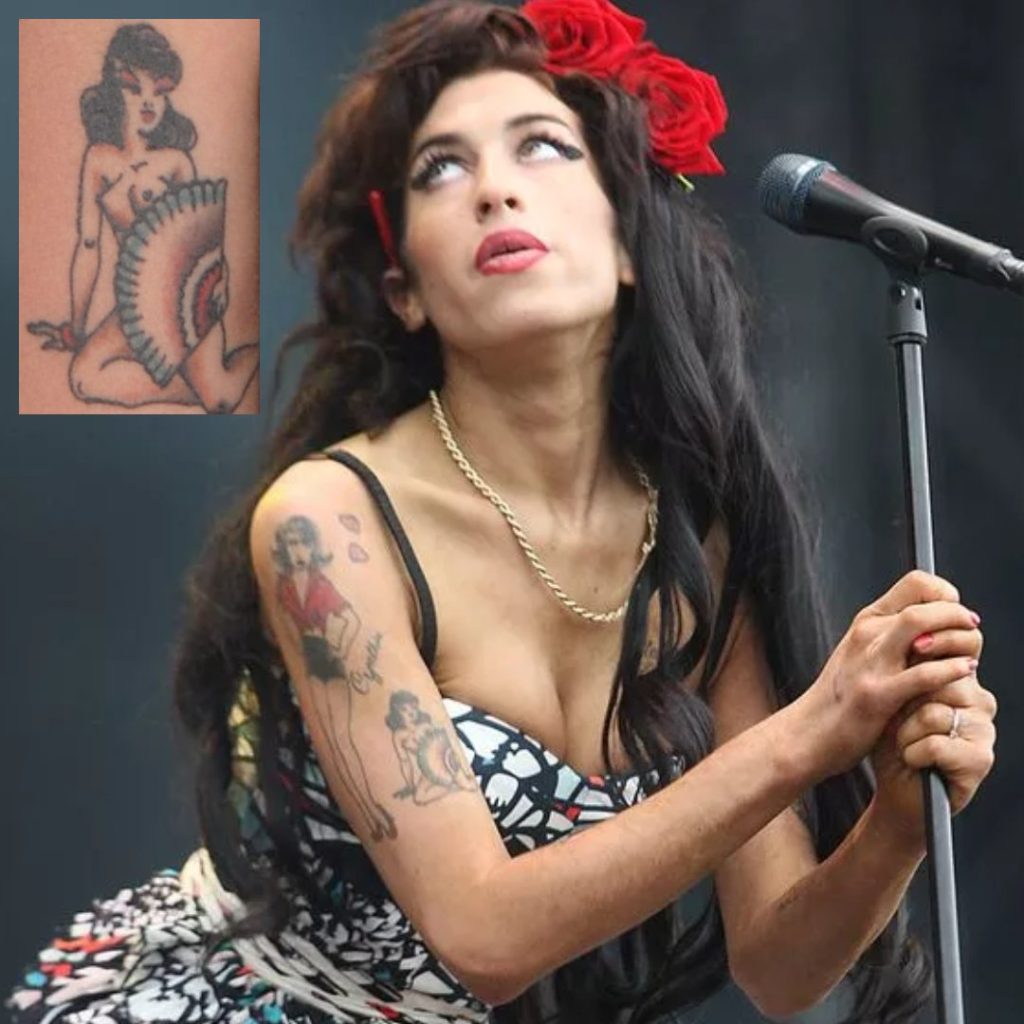 Amy Winehouse Pin Up Girl with a Fan Tattoo