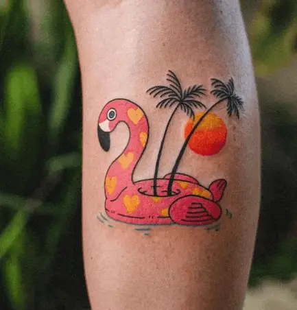 Pink Flamingo With Palm Tree