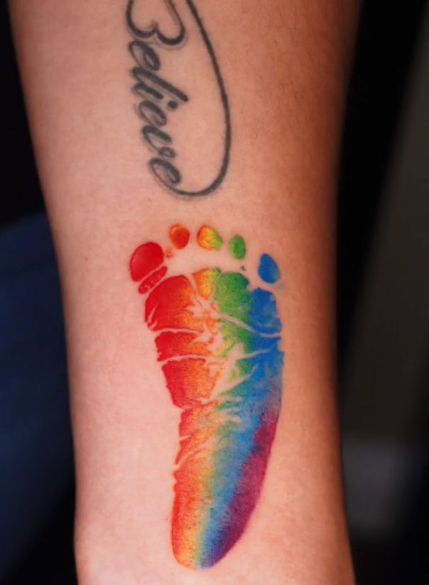  Rainbow Baby Tattoo Footprint
